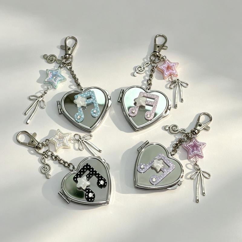 Korean-Inspired Love Note Mirror Bag Accessories Fashion Star Keychain Double-Sided Makeup Mirror Keychain Bag Hanging Decor