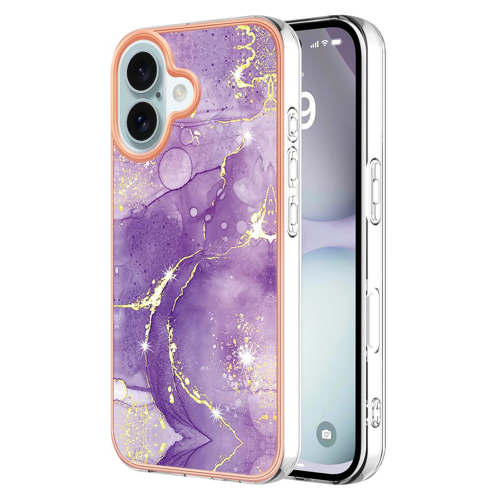 For iPhone 16 TPU Case with IMD Marble Pattern Electroplated Back Cover