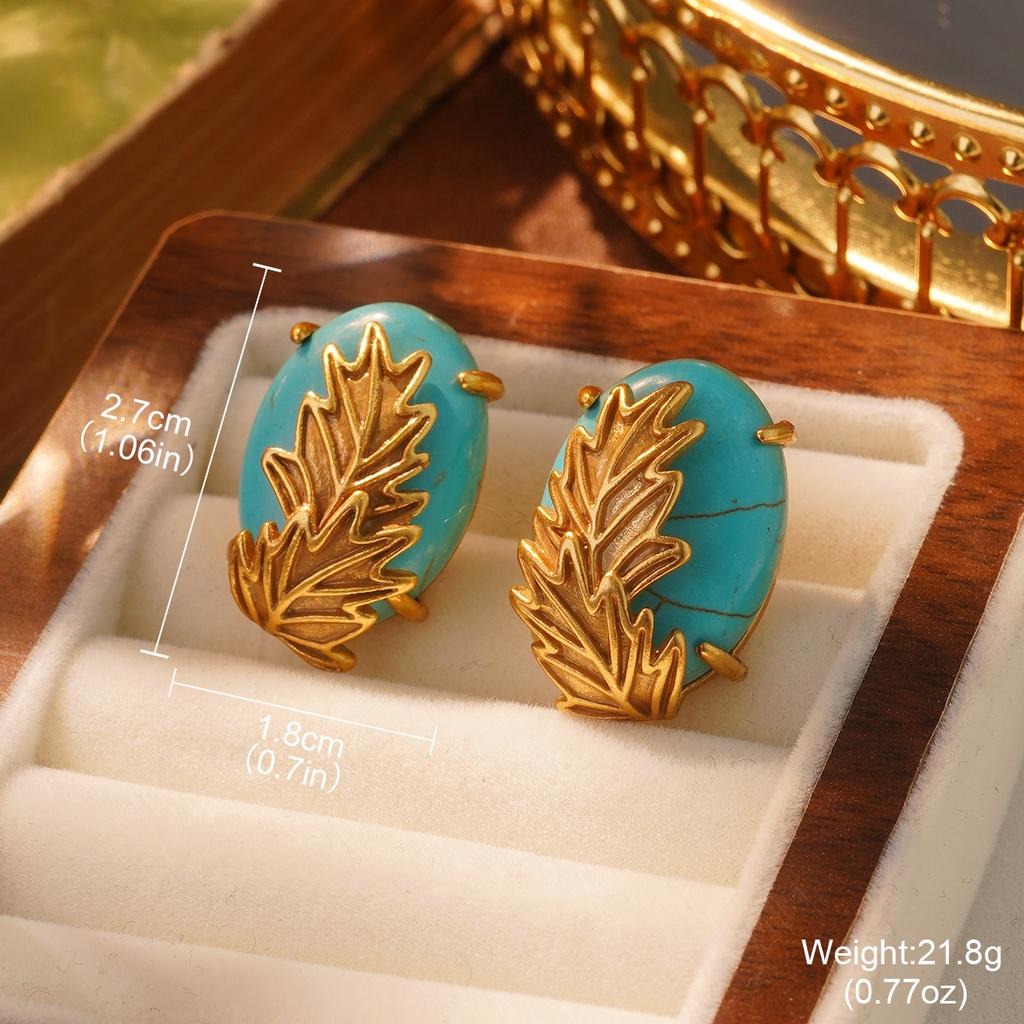 Medieval vintage Russian gold earrings turquoise temperament retro niche silver needle French stud earrings tiger eye ears