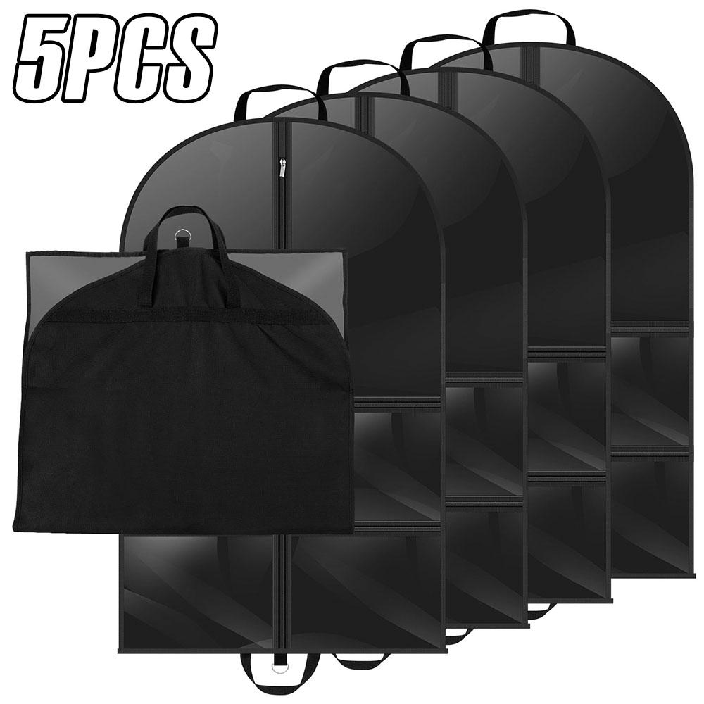 5Pcs Clear Kids Garment Dust Proof Bags for Suits Dresses Foldable Zipper Closure Dance Costume Bags With Multi Zippered Pockets