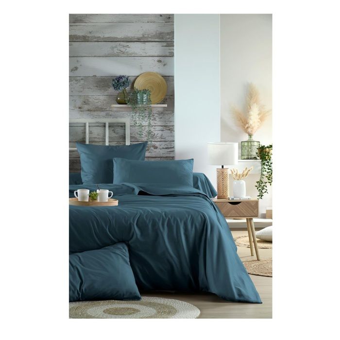 Drap housse percale de coton 90 x 190 cm Petrole