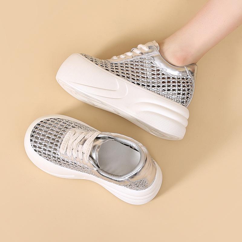 Thick-soled Hollow Fashion Casual Shoes for Women In Summer Woven Mesh White Shoes All-match Platform Shoes