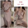 Satin neck strap long U-neck plus chest pad slim suspender nightdress robe loungewear set