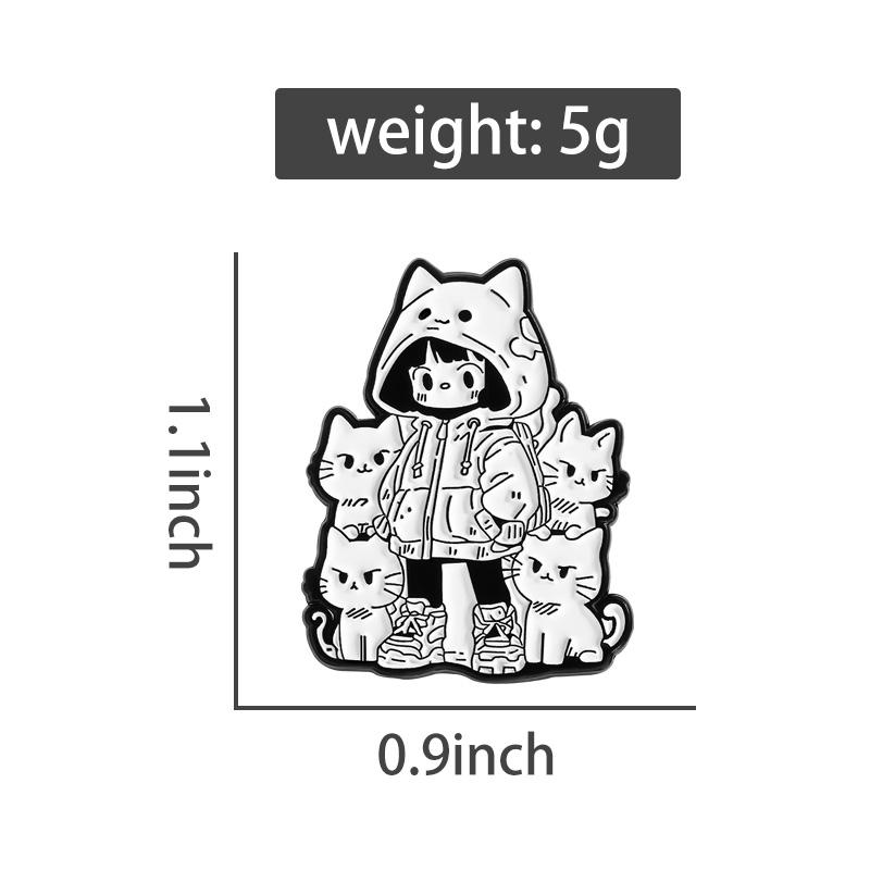 Cat Girl Enamel Pins Custom Anime Simple Drawing Brooches Lapel Badges Clothes Animal Jewelry Gift for Kids Friends