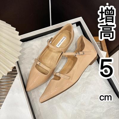 French Patent Leather Pointed Single Shoes Women's 2025 Spring and Autumn New Shallow Mouth Shoes Temperament Inner Height Increase 5cm Flat Bottom 