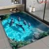 Ocean Theme Dolphin Bath Mat 3D Printed Anti Slip Floor Rug for Bathroom Bedroom Living Room Soft Flannel Carpet Washable