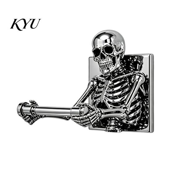 Funny Gothic Housewarming Gifts Skeleton Toilet Paper Holder, Wall Mount Skull Tissue Bathroom Decor Roll Organizer Stand, Spooky Halloween Decoration