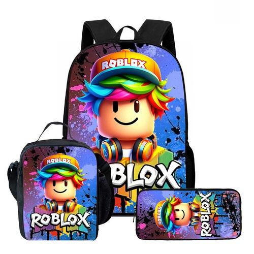 New Roblox Student School Bag Roblox Digital Printing Backpack Three-piece Set Lunch Bag Pencil Case