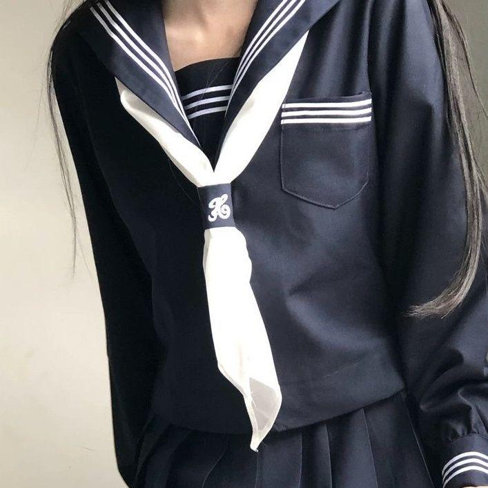 Red Triangular Sailor Uniform Scarf with Embroidery and Large Bow Tie - Japanese Academy Style