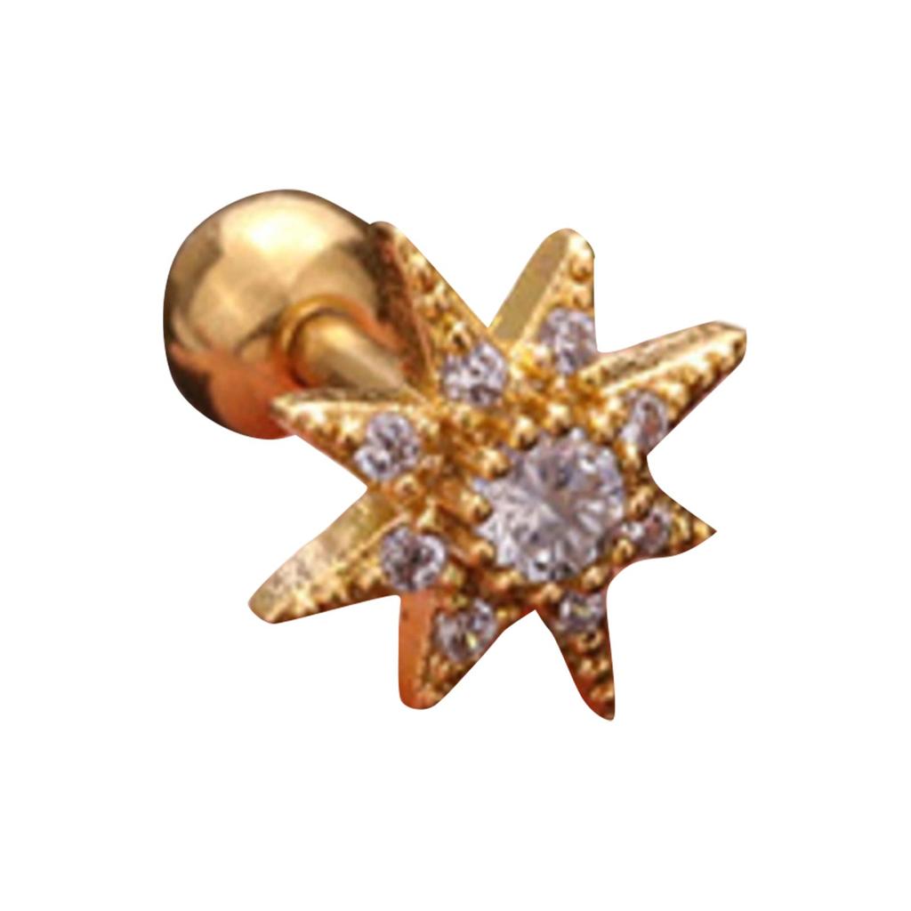 Titanium Steel & Stainless Steel Post Crown Ear Studs With Micro-Pavé Zircon - Screw-Back Ball Fashion Earrings For Western Piercing Jewelry