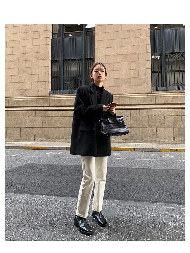 Women's Plus Size Retro British Woolen Suit Jacket - Winter 2026 New Style