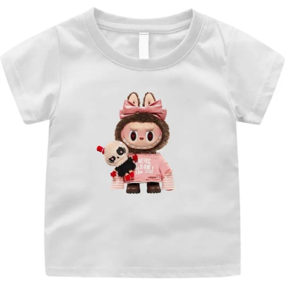 2025 New LABUBU Children's T-shirt Cartoon Style LABUBU Printed Girl Round Neck Short Sleeve Cute and Beautiful Girl's Top