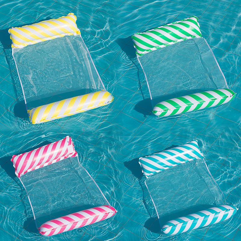 Inflatable Striped Pool Hammock with Backrest - Adult Size, Foldable, Thickened PVC.