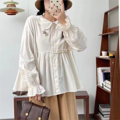 Doll Collar Cotton Doll Shirt Women Japanese Forest Spring Loose Casual Top Shirts Women