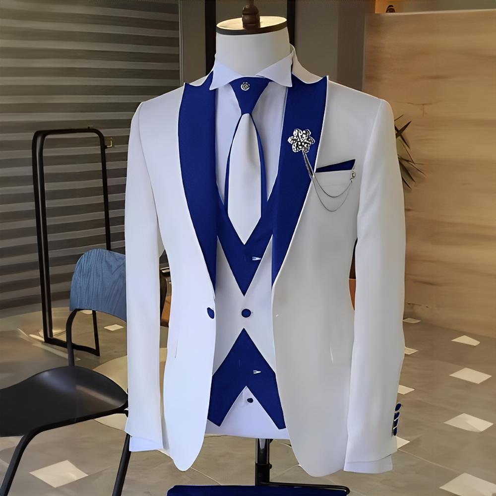 Costume White Men Suits Black Peak Lapel Wedding Tuxedo Terno Masculino Prom Groom 3 Pcs Slim Fit Blazer Sets for Male