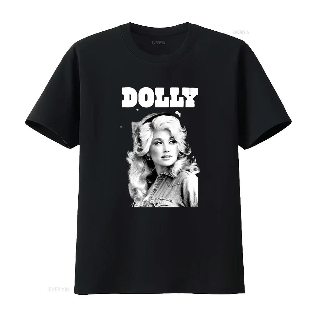 Dolly Parton Men's Black and White Portrait Adult T Shirt Vintage Washed Breathable Casual Stylish Fashion Versatile Slightly