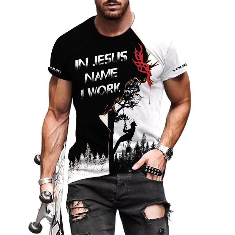 Personalisiertes Namens-3D-Druck-Baumpfleger-T-Shirt für Männer Holzfäller Kurzarm-Arbeitsshirts Cosplay Baumkletterer Holzfällerhemden