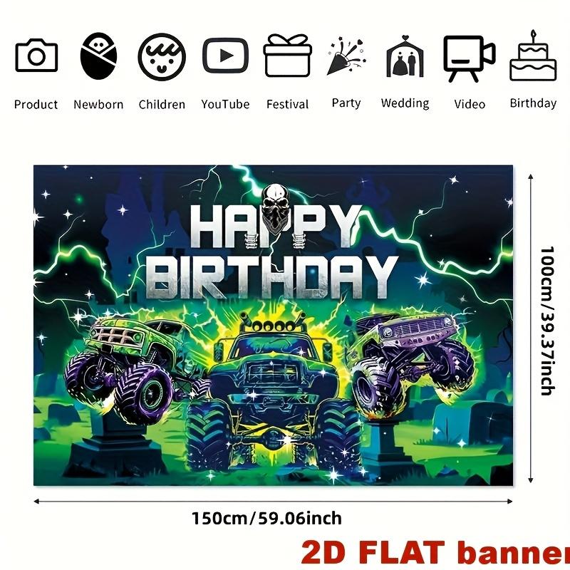 Monster Truck Theme Birthday Happy Banner - Party Decoration Background