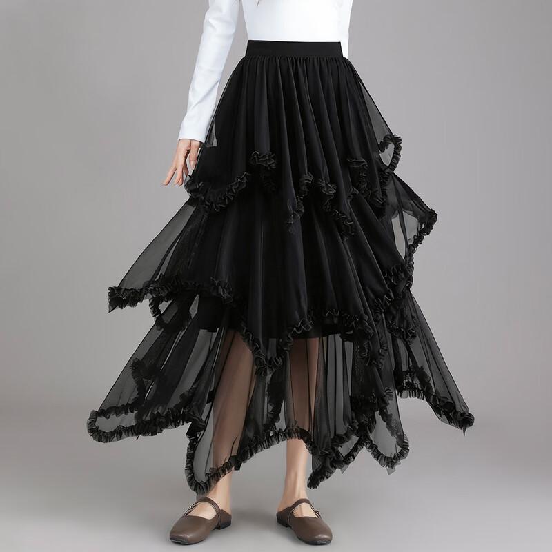 

Irregular Mesh A-line Midi Skirt M