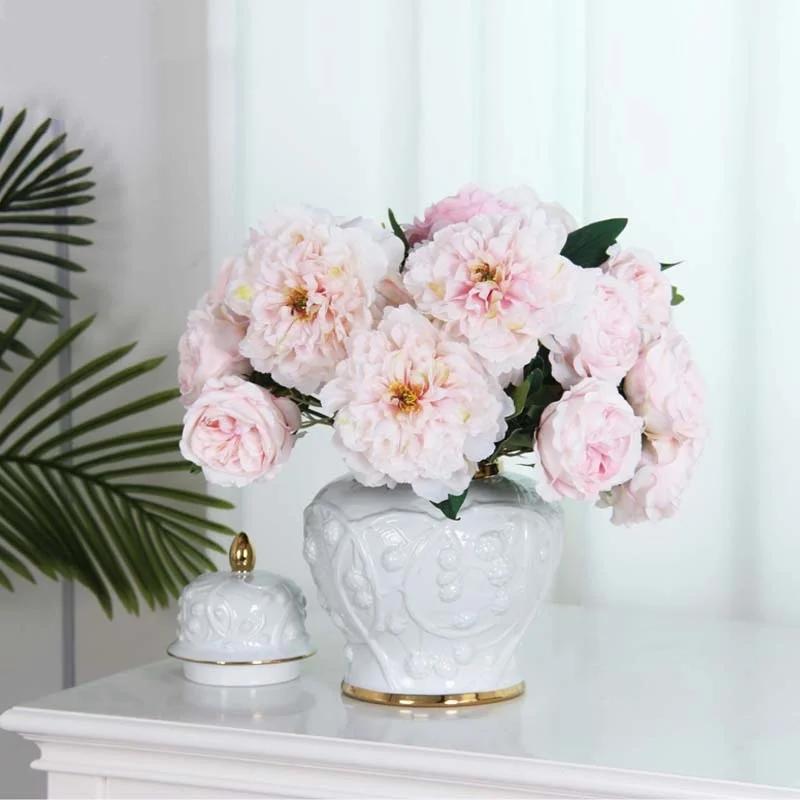 Ceramic Pot Porcelain Ginger Jar Embossed Flower Pattern Storage Tank Flower Vase Shogun Jar Home Decoration Accessories