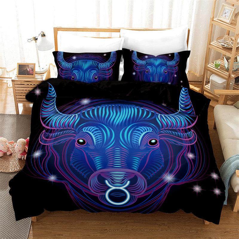 3D Aries Duvet Cover Set Twelve Constellations Bedding Set For Teens Kids Dorm Decor Microfiber Exotic Abstract Art Quilt Cover
