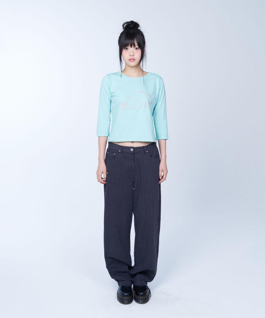 Laailai Straight Wide Cotton Pants (Stripe)
