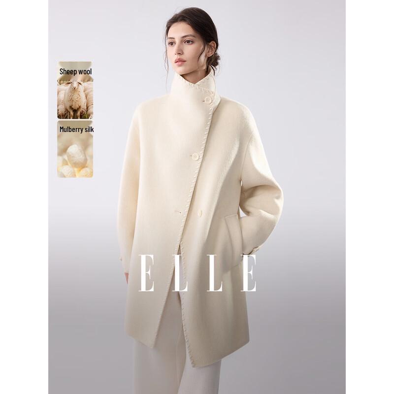 ELLE Women s Merino Wool Double-Faced Lapel Coat M