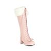 Fashion Princess High Knee Boots Winter Shoes Woman Bowknot Chunky Heel Lolita Shoes Side Zipper Girls Boots Large Size 30-43