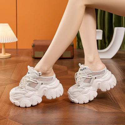 Mesh Bag Head Half Slippers Dad Shoes 2025 Summer New Hollow Breathable Sandals Versatile Thick Sole Heightening Women's Shoes