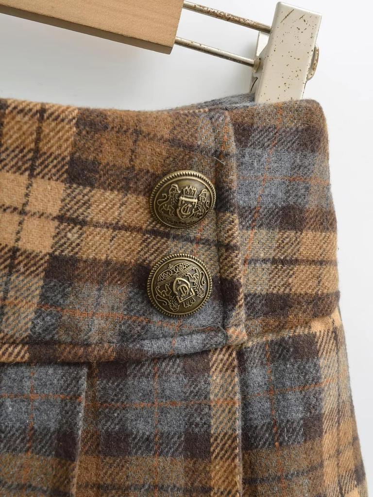 American Retro Plaid Low-Waist Pleated Skirt – 2026 Spring/Autumn College Style