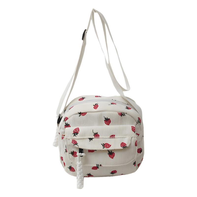 A Lovely Grassy Shoulder Bag, Strawberry Pattern, Multi-pocket Phe Bag, Casual Crossbody Bag, Women's Makeup Bag, Student Bag.