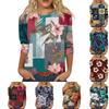 Women's Fashionable Casual Round Neck Three-quarter Sleeve Retro Print T-shirt Top