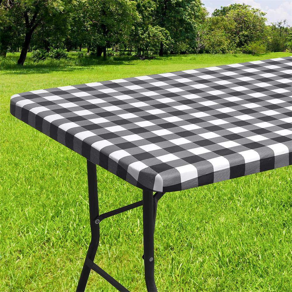 Olanly Rectangle Vinyl Table Cover Stretch Waterproof Table Covers Fitted Tablecloth For Home Party Camping Table Cloth Outdoor