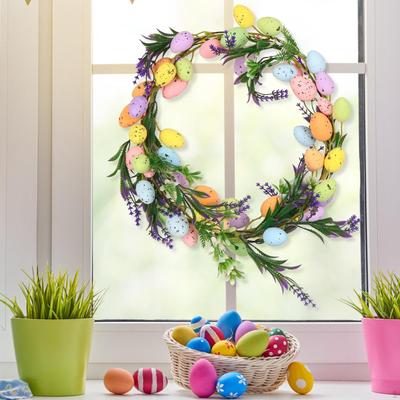 Osterei-Türkranz, Künstliche Blumendekoration 30cm Innen Außen Frühlingskranz Grün Blätter