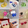 Heart-shaped Stud Earrings Candy-colored Love Shaped Earrings Multicolor Simple Geometric Style Stud Hoop Earrings For Wome