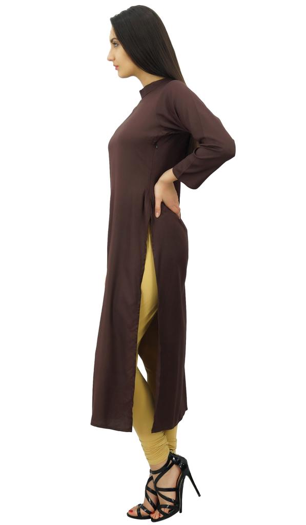 Bimba Women Full Sleeve Straight Kurta Ethnic Rayon Kurti Plain Long Tunic
