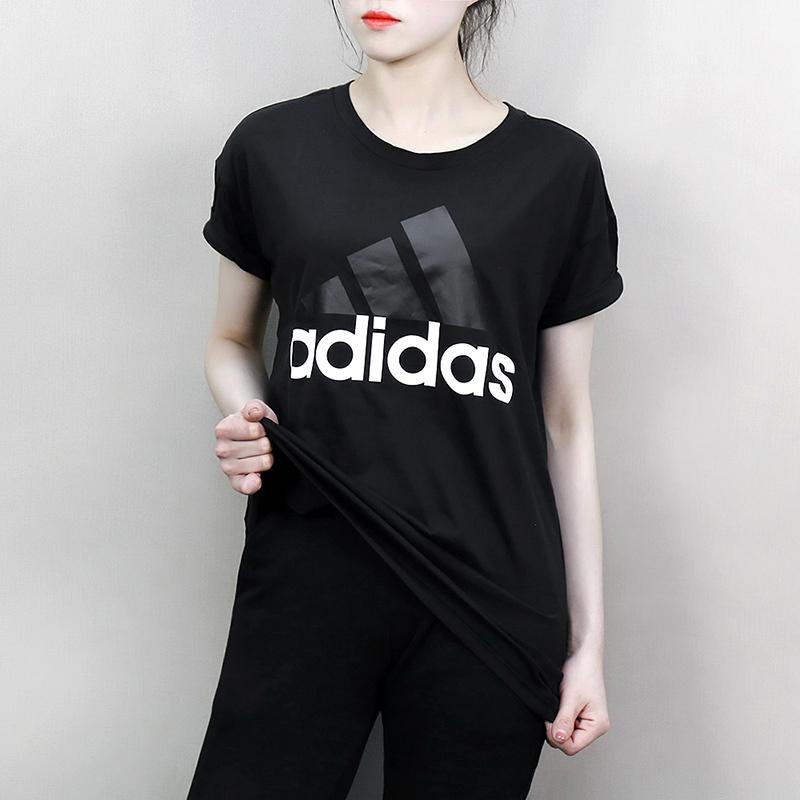 Adidas Ess Lin Lo Tričko Pohodlné Prodyšné Kulatý Výstřih Krátký Rukáv Dámské Topy Černé S97222