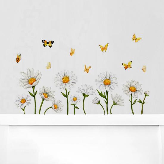 Flori Sălbatice de Primăvară Autocolant Static pentru Geamuri Flori de Grădină Fluturi Decalcomanii pentru Geamuri Sticker Static Reutilizabil pentru Uși de Sticlă Ferestre