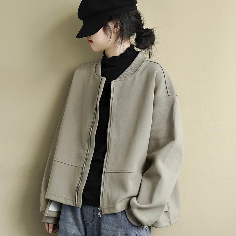 Women's Plus Size Short Jacket for Spring & Autumn Trendy Ins Style Baseball Jacket Sweatshirt Loose Top for Women