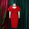 Women Solid High Waist Short Sleeve Pencil Bodycon Office Commute Dress