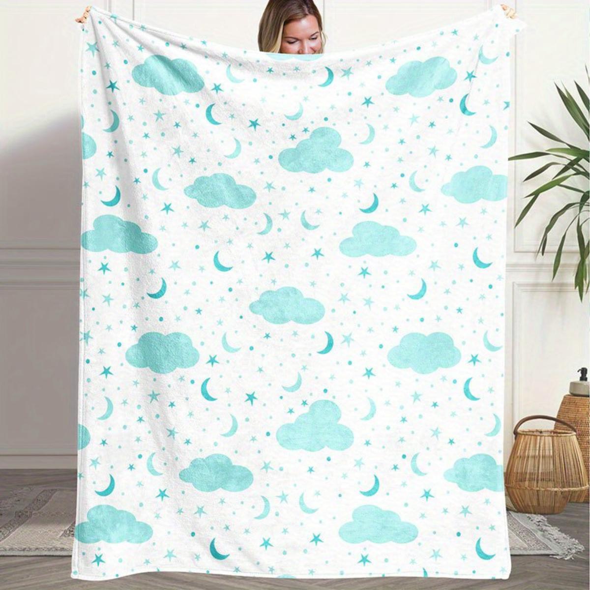 One comfortable cloud, moon, and star printed flannel blanket - warm and cozy, perfect for sofas, offices, beds, camping, 130x150cm