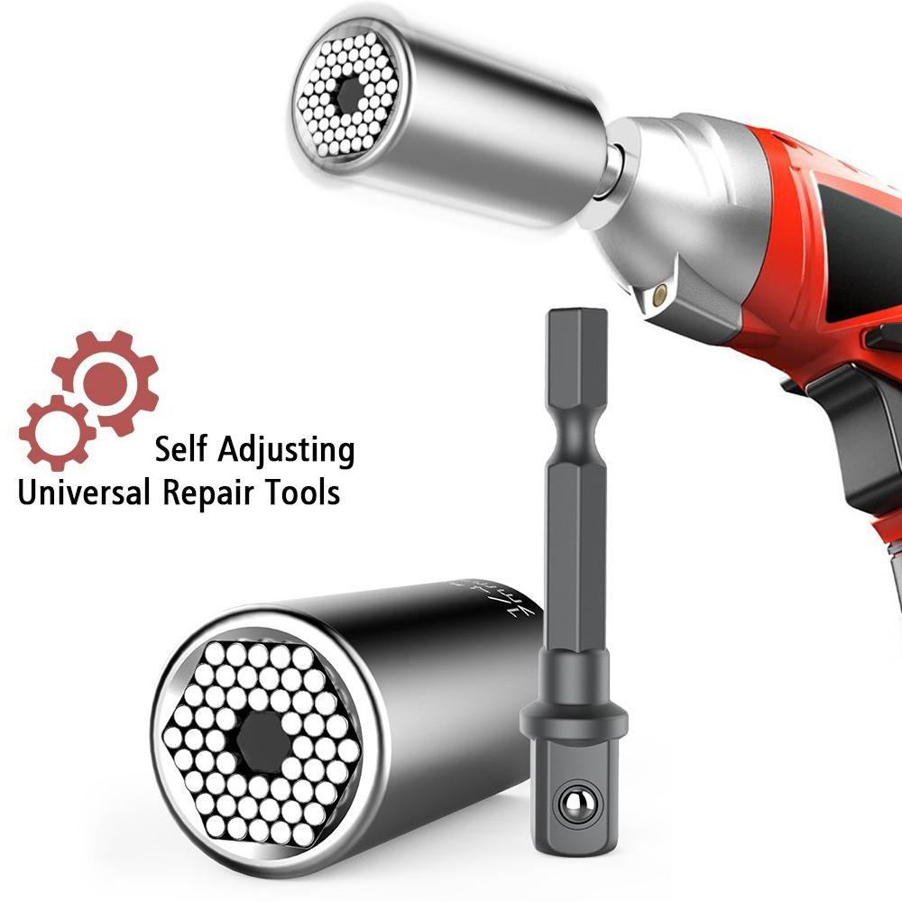 Universal Socket Wrench Head Set Sleeve Gadget 7-19mm Power Drill Adapter Spanner Key Nut Magic Grip Multi Hand Tools Multitool