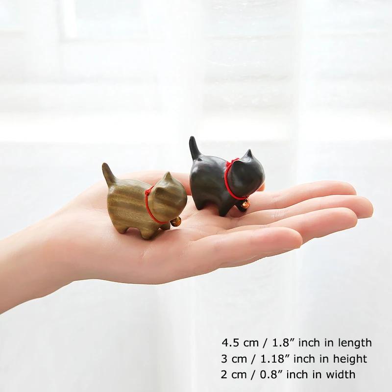 Mini Natural Wood Cat Dog Miniatures Hand-Carved Wooden Puppy Kitty Figures Room Decor Home Decoration Accessories Drop Shipping