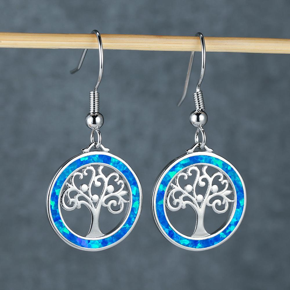 Retro Art Life Tree Blue and White Earrings