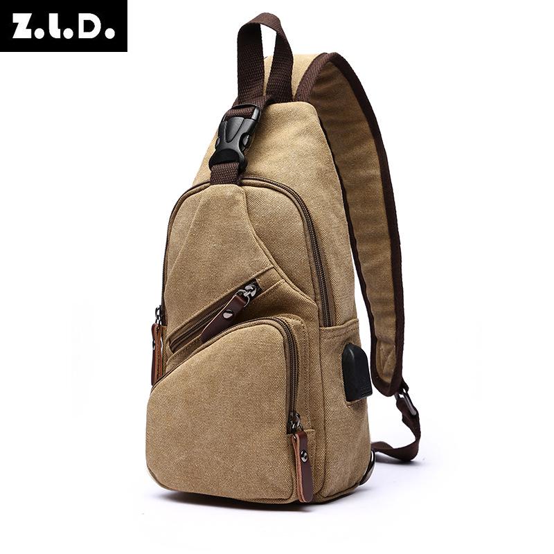 

European Retro Canvas Sling Bag with USB Port - Men s Travel Chest Bag хаки
