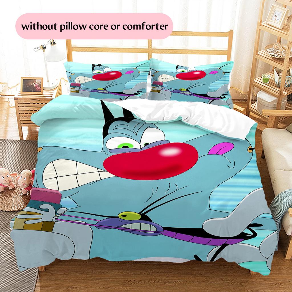 Fat Cat and Xiao Qiang Pattern Bedding Quilt Set Home Decoration Gift (1 * duvet cover + 2 * pillowcase without core)