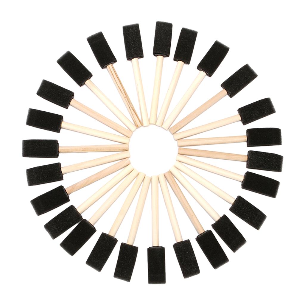 25 Pieces 1-Inch Foam Brush Set Sponge Paint Brushes Wooden Handle Lightweight for Students Family