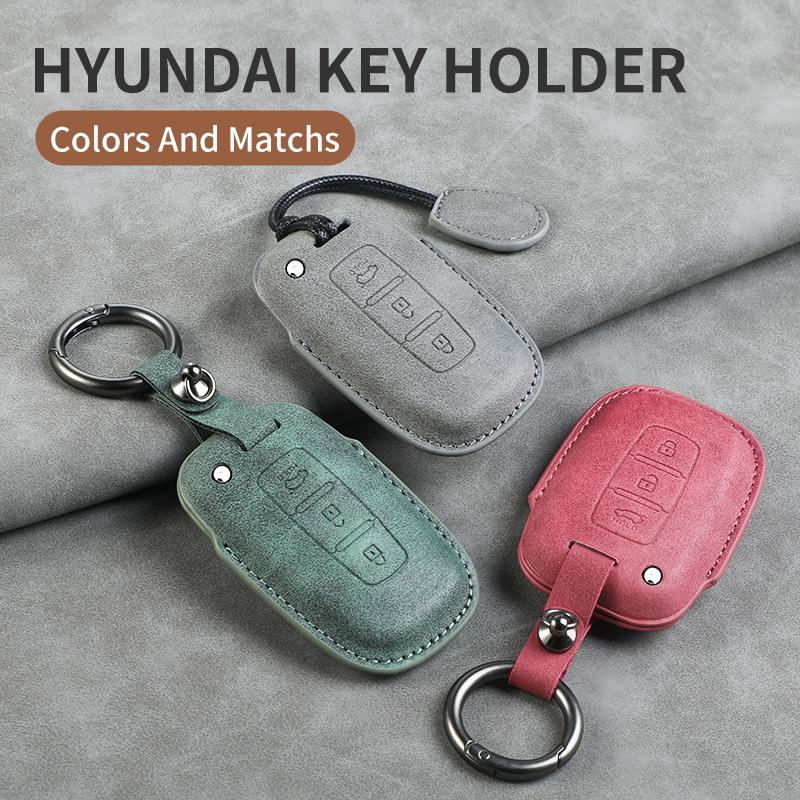 Leather Car Key Case Cover Shell Fob for Hyundai Grand Prix GN7 IONIQ6 Nuovo Kona Genesis Coupe Sonata Ix35 Protector Keychain