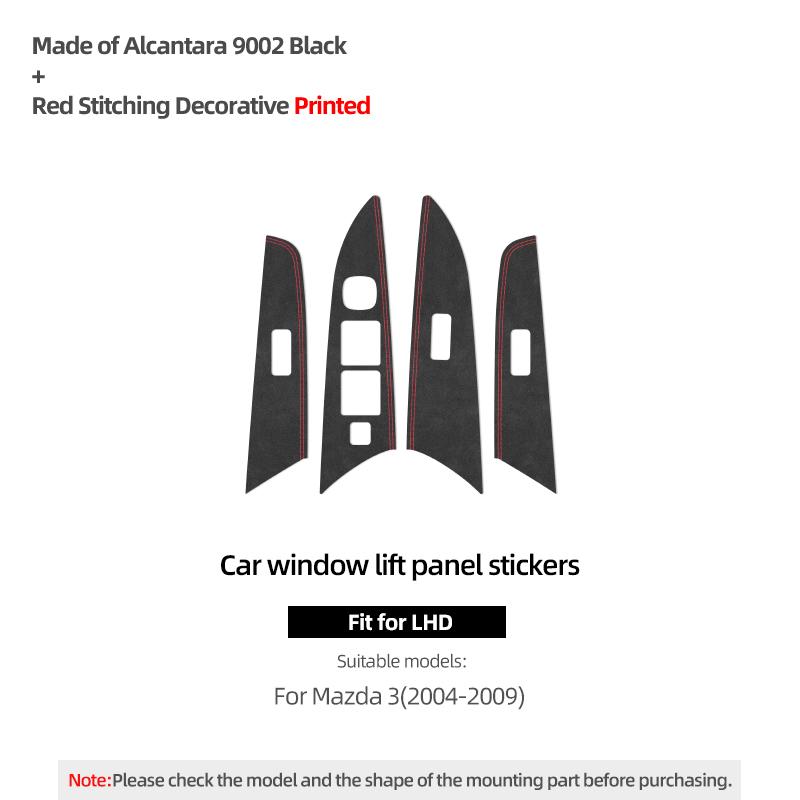 Betterhumz For Mazda 3 Axela 2004-2009 Made of Alcantara Car Door Window Control Lifter Panel Trim Stickers Interior Accessories