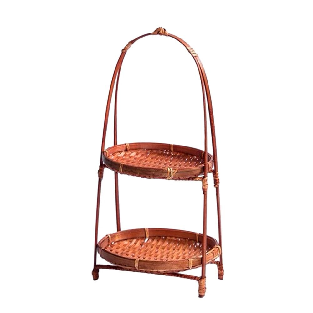 1 ks Koš pletený z bambusu na ovoce, jídlo, zeleninu, multifunkční stojící podnos do kuchyně